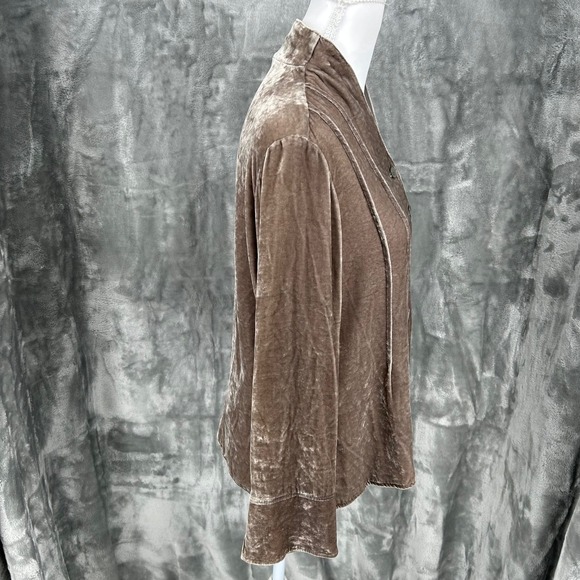 J Jill Velvet Button Front Blouse Top Petite SP Taupe Long Sleeve - Picture 2 of 14